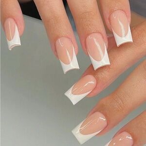 Elegant French Tip Acrylic Nails with adhesive stickers